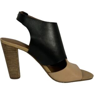 Lucky Brand Otta Leather Black‎ Tan Heeled Sling Back Block Heel Shoes Size 7.5